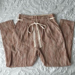 burnt orange/brown and white striped flowy pants